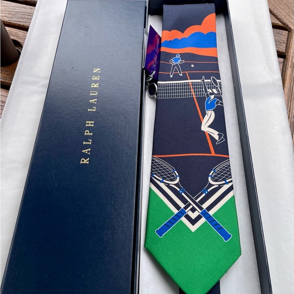 🎁RL HOLIDAY 25'🎁🆕💯US OPEN RALPH LAUREN PURPLE LABEL LUXURY TENNIS MOTF TIE🔥 - Picture 1 of 16